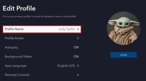 Changing name of Disney+ profile