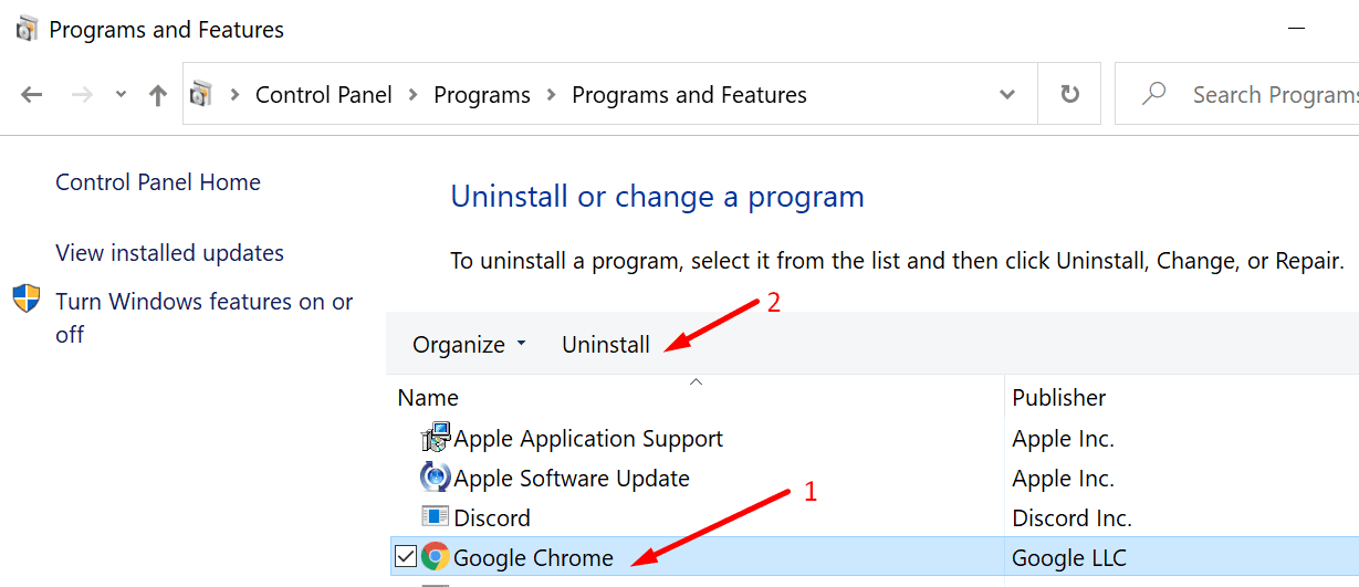 uninstall google chrome